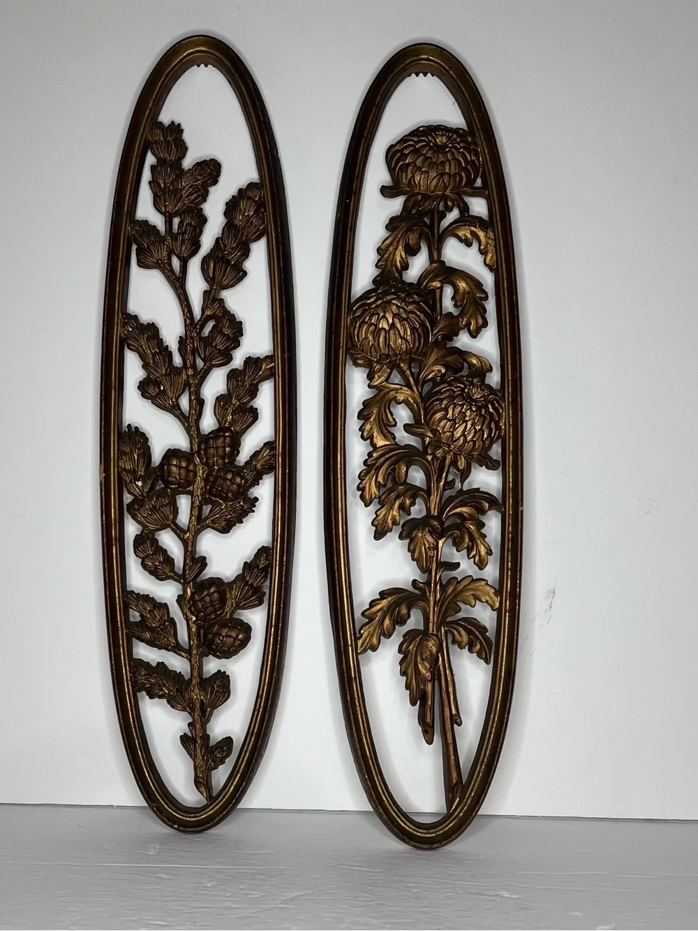 Vintage Burwood 3D Wall Art Hollywood Regency Acorns Floral 21.5" x 5.5" Read - Picture 1 of 8